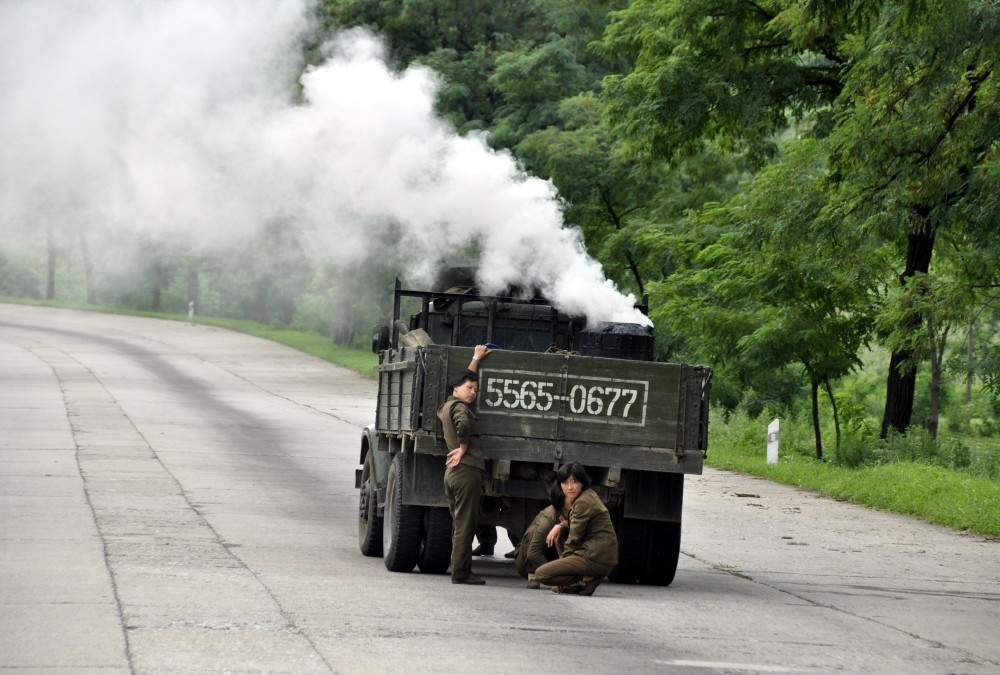 North-Korea, wood burning truck, 2013